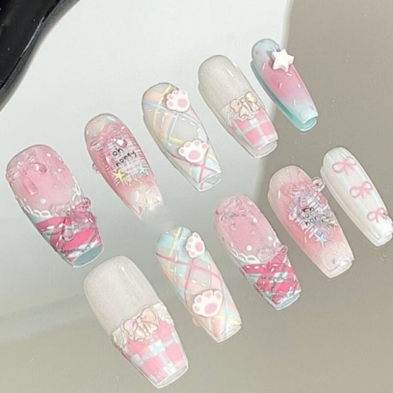 2025 New Fresh Manicure Spring New Style Gentle High-End Nails Cat Eye Wearable Mint Elegant Brightening Cute