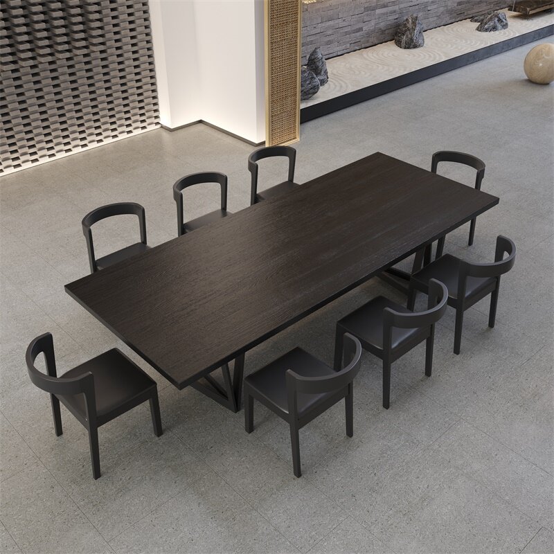 Nordic solid wood desk modern minimalist light luxury conference table wrought iron table legs personality long table table and chair combination direct sales