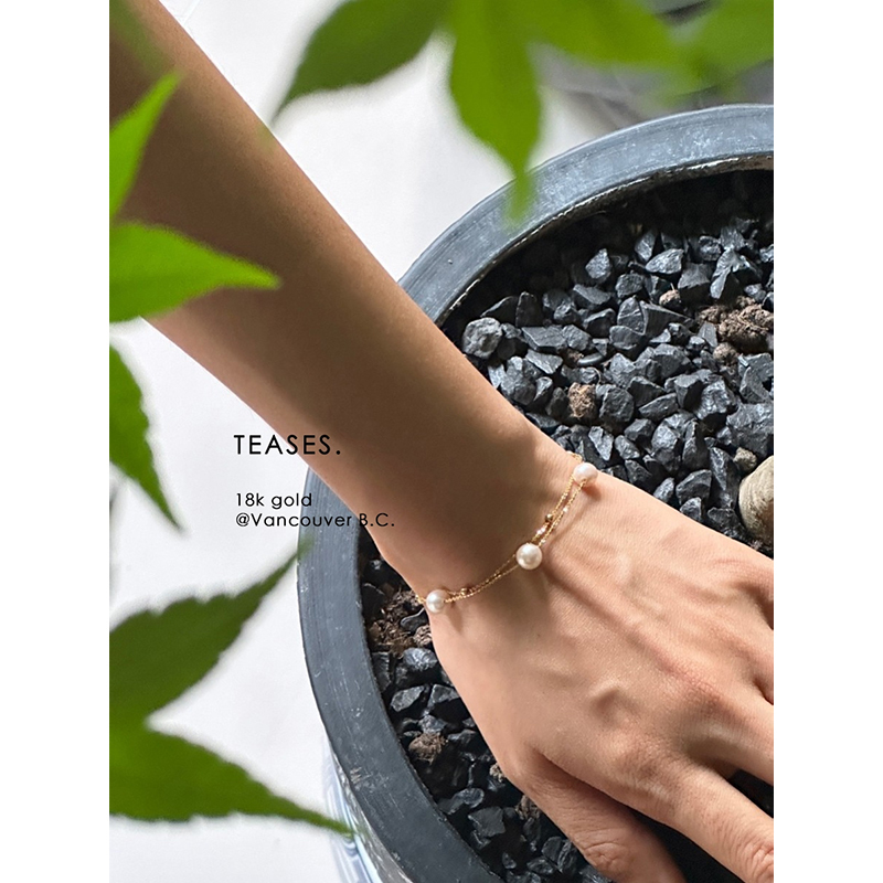 Ruonai Jewelry“Playing and Exquisite” 18K Gold Double-Layered Pearls and Small Yellow Gold Beads Series Akoya Pearl Bracelet