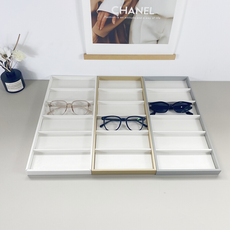 Eyewear Store Counter-Style Sunglasses Multi-Compartment Leather Tray Display Stand Optical Glasses Display Props Sunglasses Display Rack