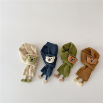 Baby super cute bear scarf childrens knitted cross scarf autumn and winter male and female baby warm woolen scarf