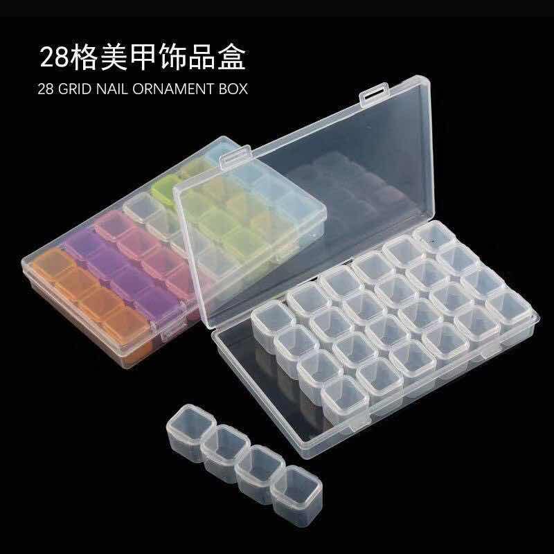 Manicure tools Japanese 28 grid jewelry drill box removable ear pin ear cap transparent color storage box multi-box