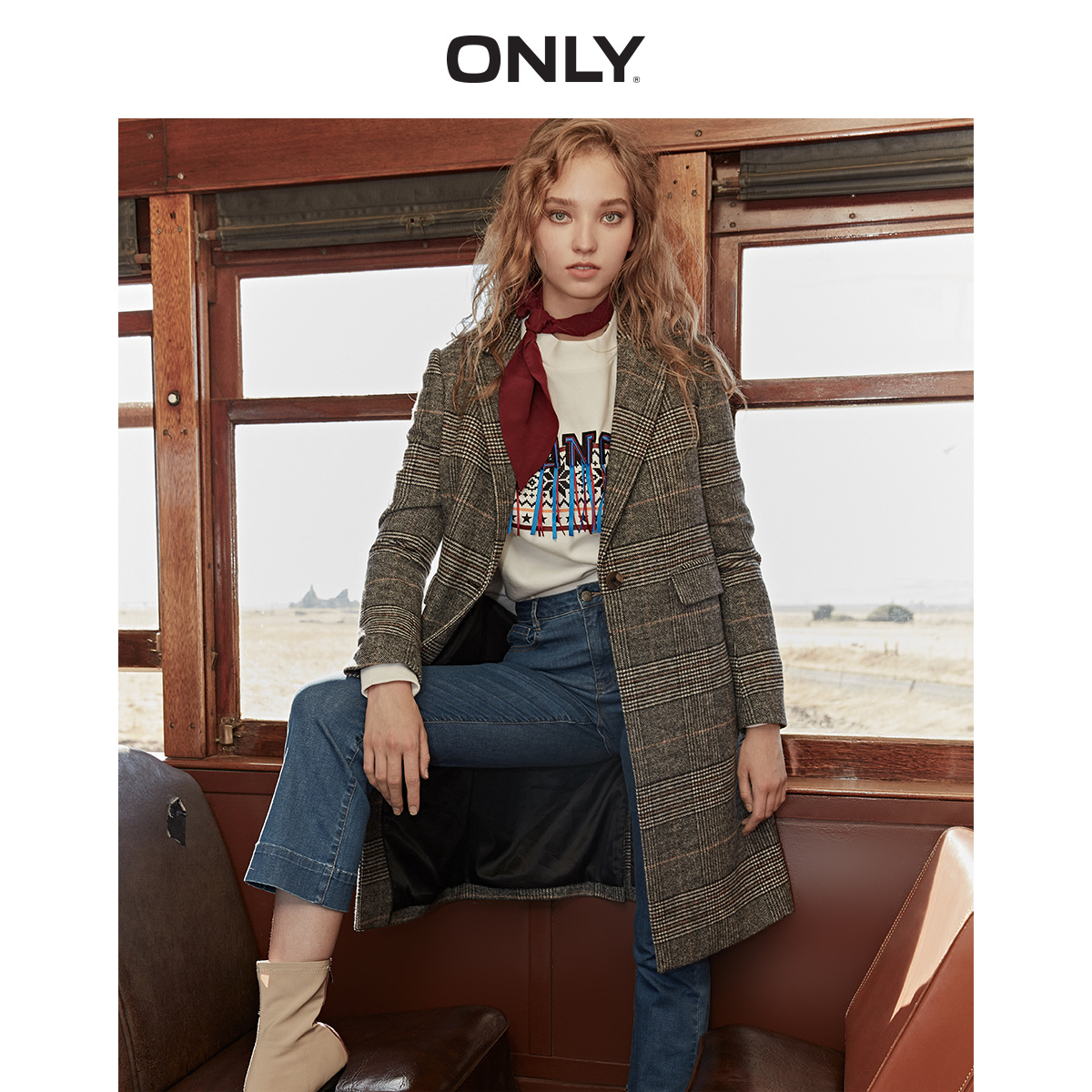 Live] ONLY with wool letter embroidery middle and long woolen women) 11834S540