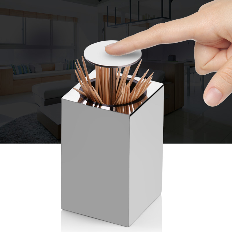 304 stainless steel square toothpick cylinder by press toothpick box Living room Creative minimalist automatic toothpick pot