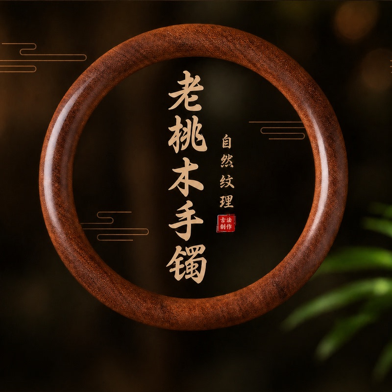 Natural Peach Wood Bracelet for Women, Sandalwood Rosewood Round Plain Wooden Bracelet, Simple Chinese Style Noble Lady Bracelet, Light Luxury Cultural Play Accessory