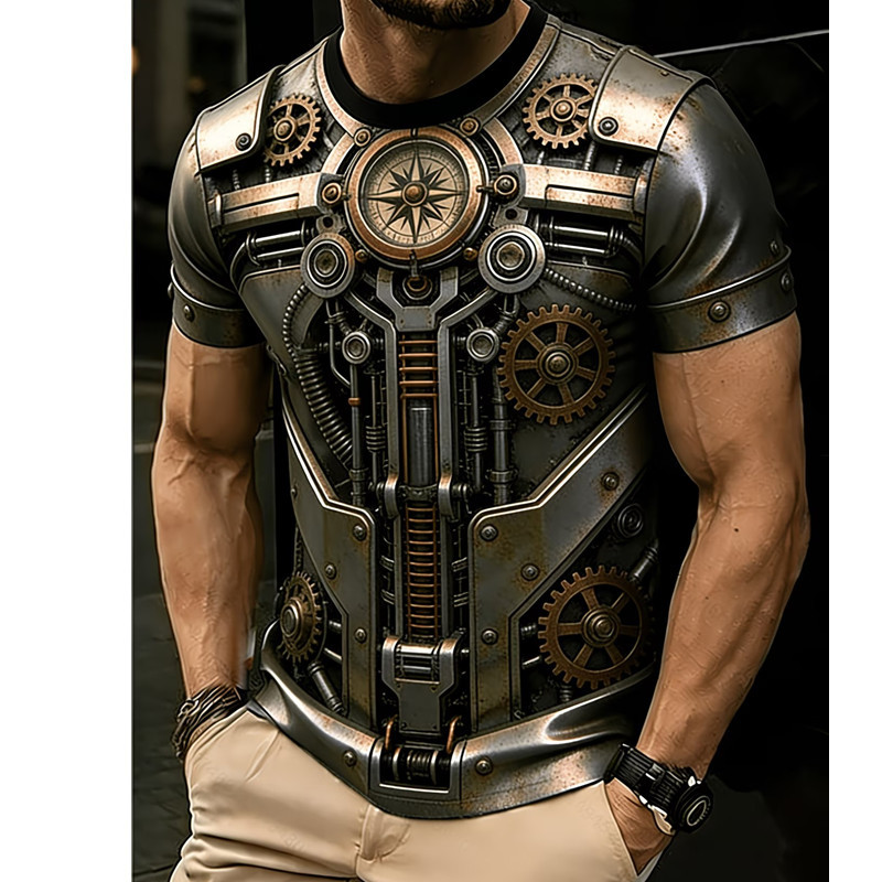 2026 Summer Hot-Selling Creative Mechanical Pattern 3D Printed Short-Sleeved Boys' Trendy Fashion Round-Neck T-Shirt