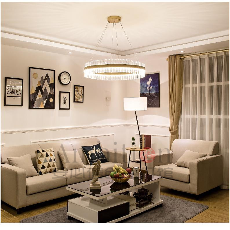 Postmodern creative chandelier simple round light luxury living room dining room bedroom lamps Nordic designer crystal chandelier