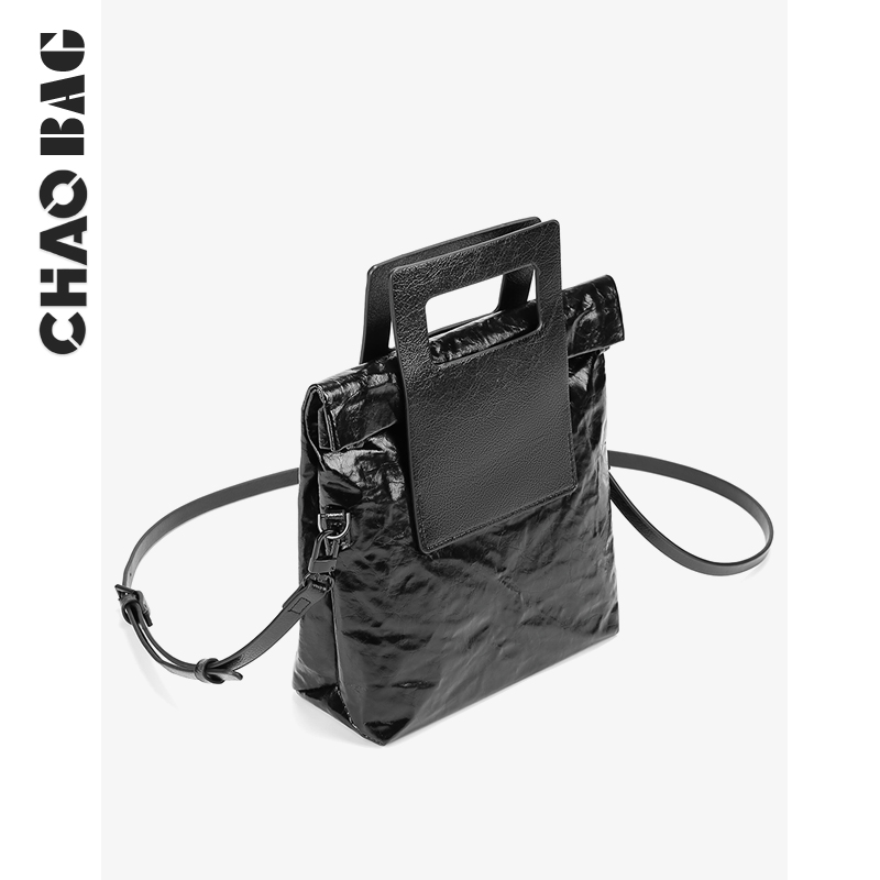 (Tide Play Bag bag) Little crowdtexture Texture Pleated Bag Individuality Kraft Handbag Neutral Slanted Satchel Bag