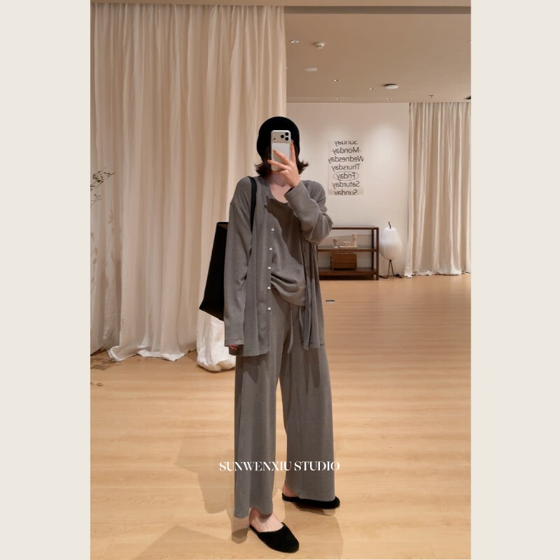 Swx Studio Soufflé Set Early Autumn Relaxed and Simple High-Elastic Comfortable Three-Piece Set 709C May Pill up Swx Studio Soufflé Set Early Autumn Relaxed and Simple High-Elastic Comfortable Three-Piece Set 709C May Pill up