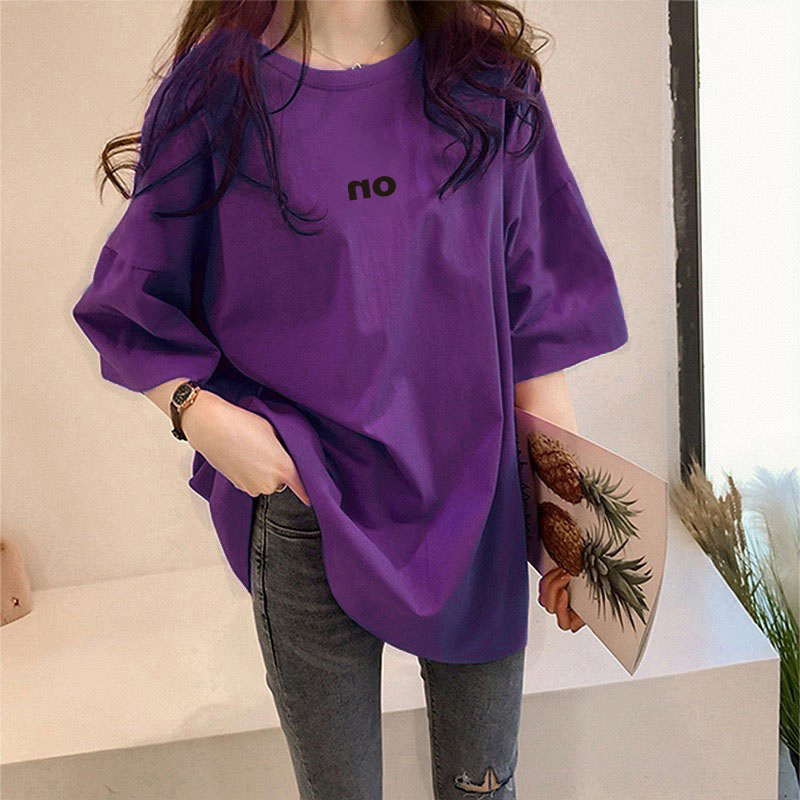 Purple Short-Sleeved T-Shirt for Women 2024 New Loose Fit Covering the Hips Top ins Trendy European Style Oversized Mid-Length for Plus Size Women Summer