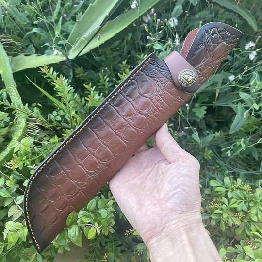 New First-Layer Genuine Cowhide Universal Knife Sheath, Scabbard, Tang Grass Carved Leather Case, Handmade Cowhide Case, Portable Knife Case