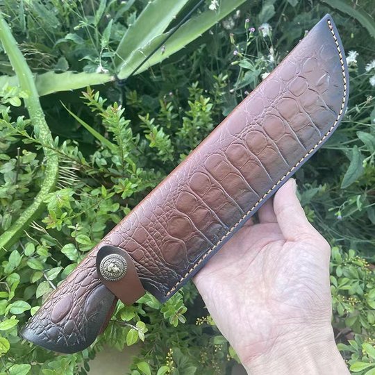 New First-Layer Genuine Cowhide Universal Knife Sheath, Scabbard, Tang Grass Carved Leather Case, Handmade Cowhide Case, Portable Knife Case