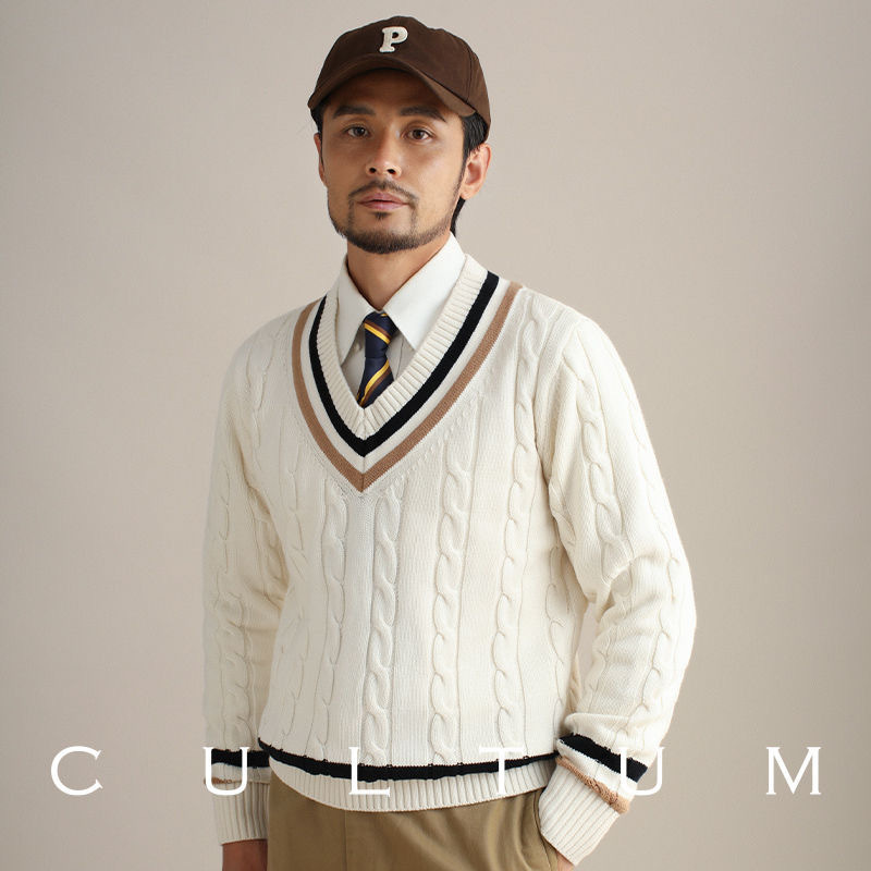Casual Retro Warm Sweater for Men, Italian Business Style, Thick Long-Sleeved Pullover, Cricket and Tennis Color-Blocked Trendy Knitwear Casual Retro Warm Sweater for Men, Italian Business Style, Thick Long-Sleeved Pullover, Cricket and Tennis Color-Blocked Trendy Knitwear