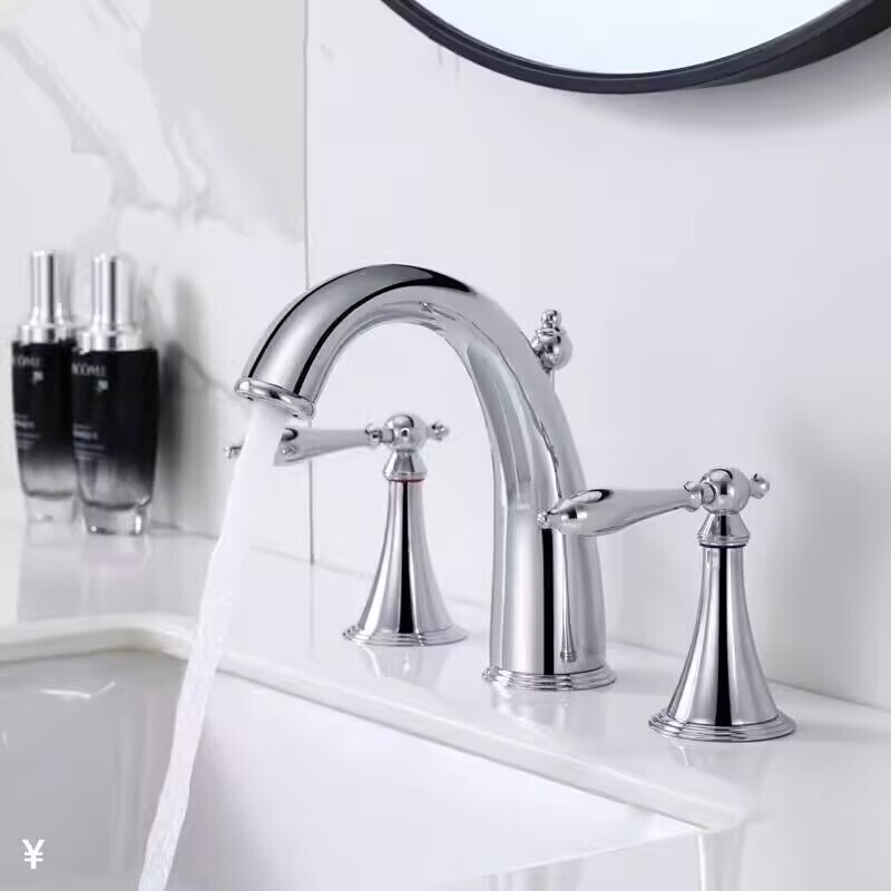 Fenio K-8670T All-Copper Dual-Handle Three-Hole 8-Inch Split Basin Washbasin Hot and Cold Water Faucet