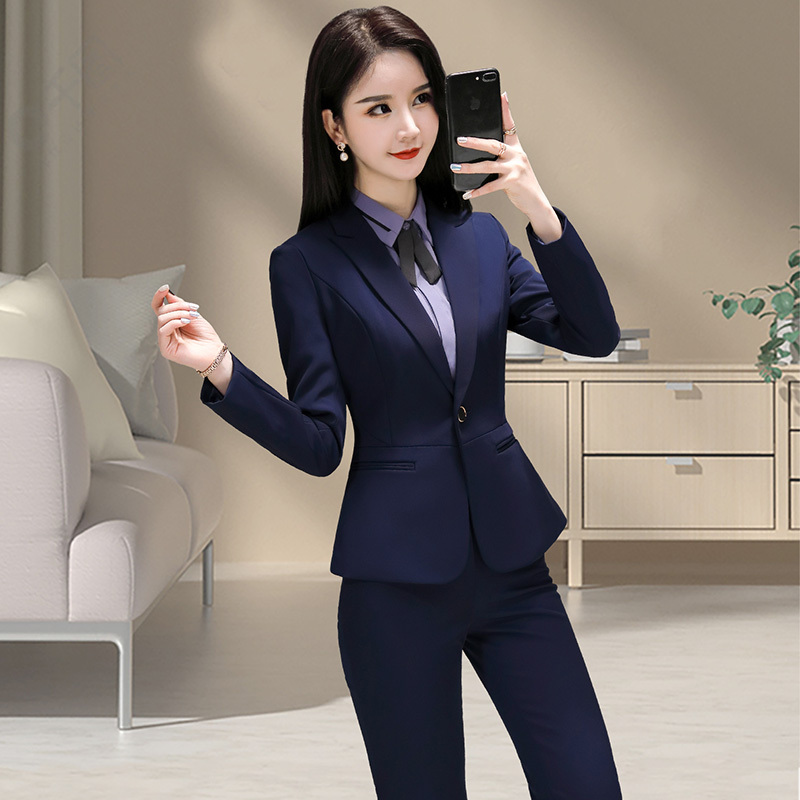 Blue Suit Set for Women, Elegant and Petite, Professional Suit Jacket, Workwear with a High-End Feel, Hotel Front Desk Uniform Blue Suit Set for Women, Elegant and Petite, Professional Suit Jacket, Workwear with a High-End Feel, Hotel Front Desk Uniform