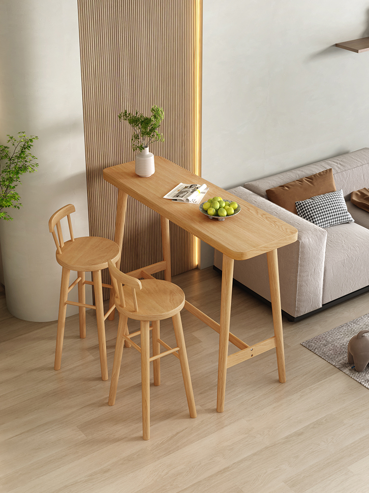 Solid wood bar table Domestic minimalist modern small family type leaning against wall strip table Bar table High foot table milk tea shop table and chairs-Taobao