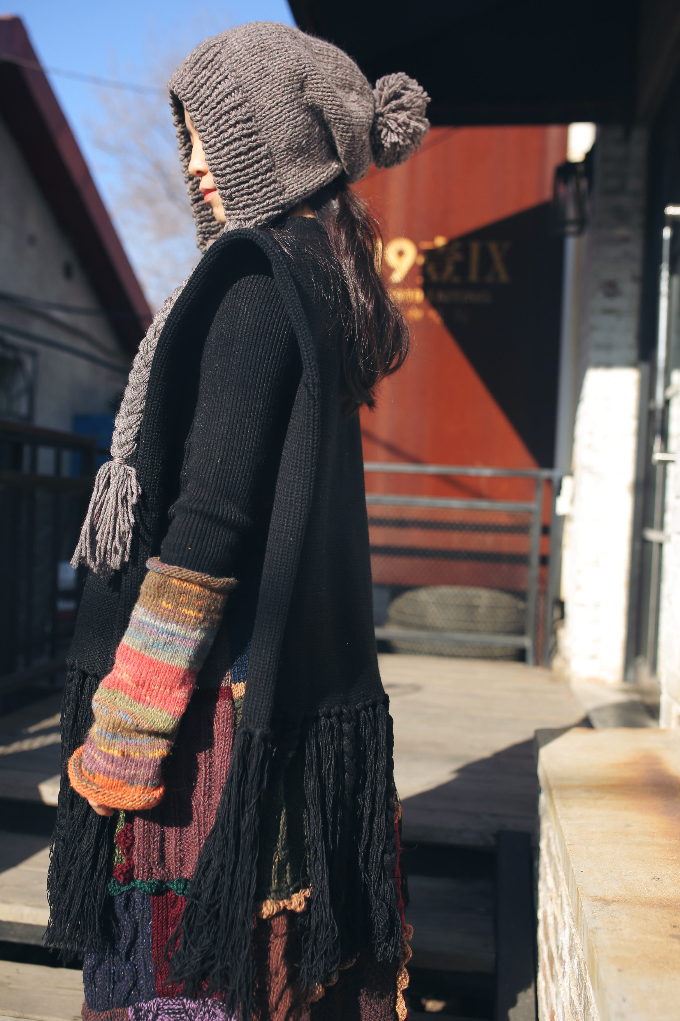 Fleeting Memento ~ Original Literary Fan Retro Pure Hand Knitting Wool Thread Braids Shawl Large Scarf Vest