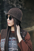 Walker ~ Original Art Fan Retro Zen Knitting Personality Big Tassel Wool Line Autumn and Winter Ear Female Hat