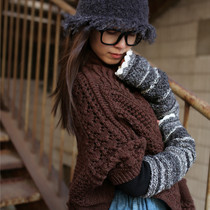 Blue ~ design irregular long - edition pure hand knitting blue dyed wool glove wrist sleeve