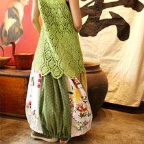 Original pure hand-made old cloth loose pumpkin shape embroidered old embroidered half-body skirt