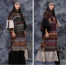 My Antique Shop ~ Original Art Fan Retro Pure Handmade Hollow Crochet Segment Dyeing Irregular Stitching Dress