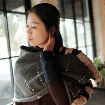Guiyun ~ Qianai forest original design sense irregular autumn and winter wool Miscellaneous hair ball shawl scarf