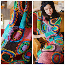 Goldfish Huahuo~Original literature and art fan retro pure handmade crochet color personality pure cotton dress dress robe