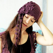 Purple flower thousand love forest original linen three-dimensional hook flower irregular hat