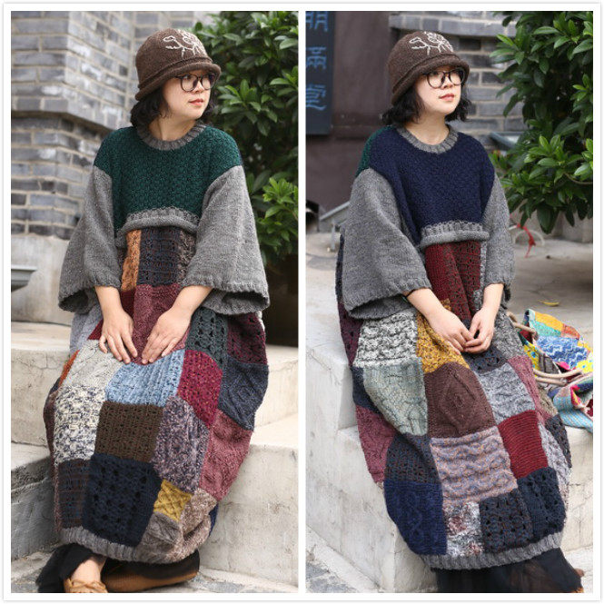 Life ~ Original Retro Retro pure hand knitting vintage loose wool wire large robe dress double side