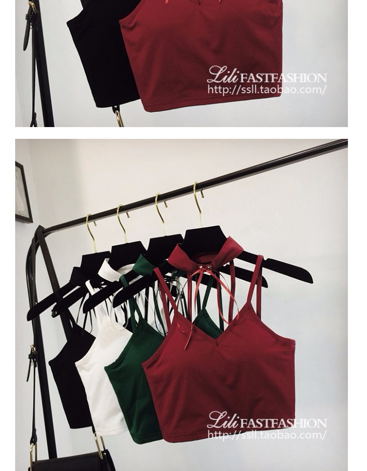 Kỳ nghỉ xuân hè gợi cảm cắt thấp quai nhỏ cổ chữ V backless Slim hộp đêm ngắn áo vest nữ treo cổ thủy triều áo voan kiểu