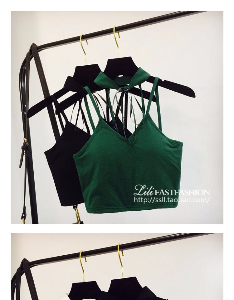 Kỳ nghỉ xuân hè gợi cảm cắt thấp quai nhỏ cổ chữ V backless Slim hộp đêm ngắn áo vest nữ treo cổ thủy triều áo voan kiểu