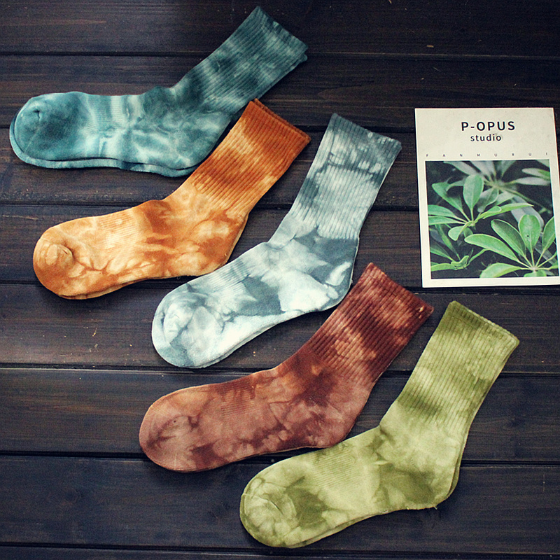 Tie-Dye Socks Men's Long Socks Autumn and Winter Pure Cotton Towel Bottom Thickened Sports Basketball ins Trendy Tie-Dye Mid-Calf