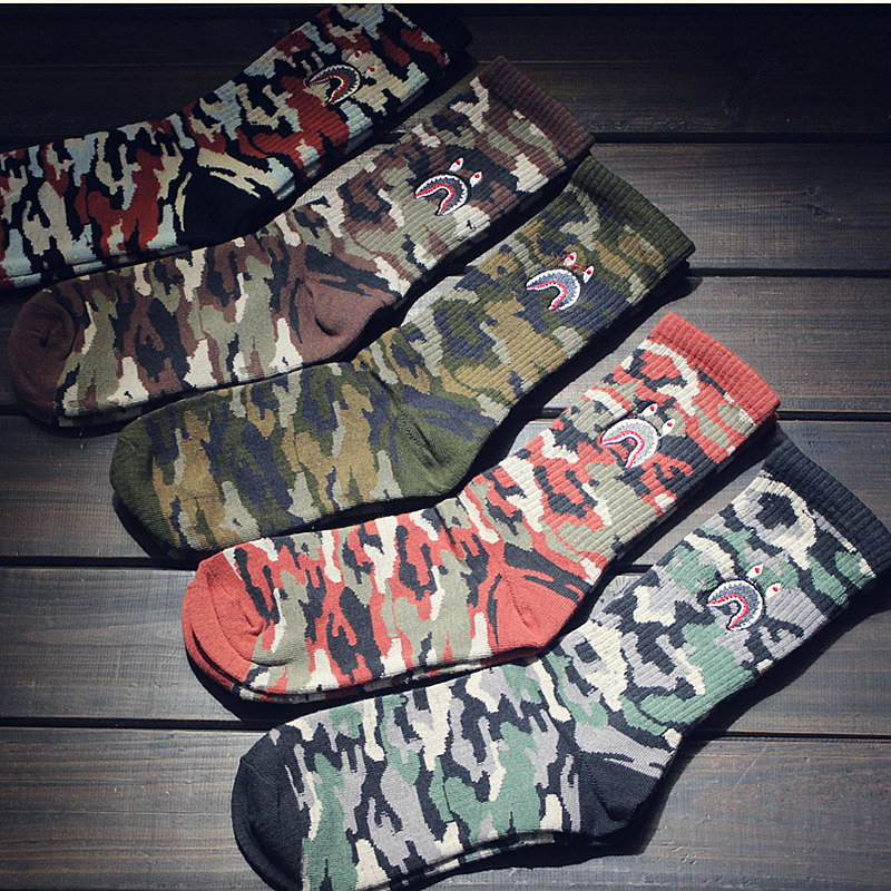 Camouflage Socks for Men, Mid-Calf Socks, High-Calf Pure Cotton Socks, Autumn and Winter Warm Long Socks, Jacquard Mid-Length Socks, Trendy Ins Style