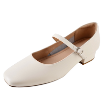 Sheepskin single shoes for women summer 2024 new thick heel shallow mouth womens shoes French Mary Jane small leather shoes womens medium heel womens shoes