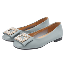 Crocodile leather flat shoes for women 2024 new spring comfortable soft sole mothers shoes pearl shallow mouth small leather shoes for women