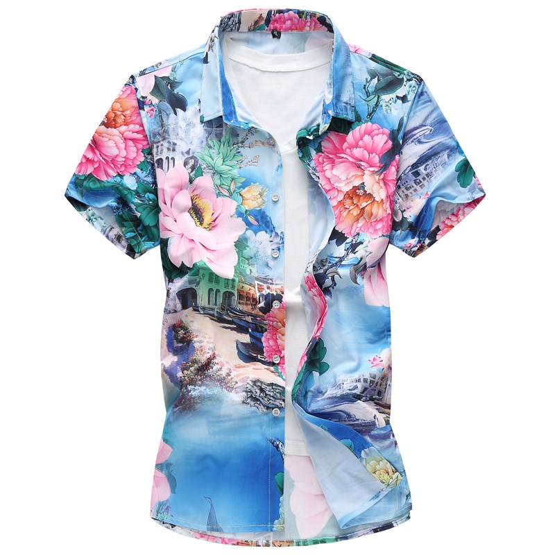 2018 summer fashion plus size men's short sleeve shirt flower shirt men big size shirts 7XL