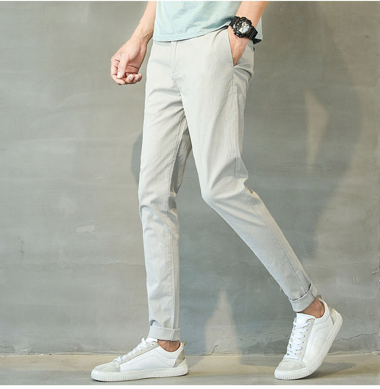 Kéo dài quần nam mùa hè phần mỏng Hàn Quốc phiên bản của căng Slim chân quần chân hẹp quần tây giản dị chàng trai cao