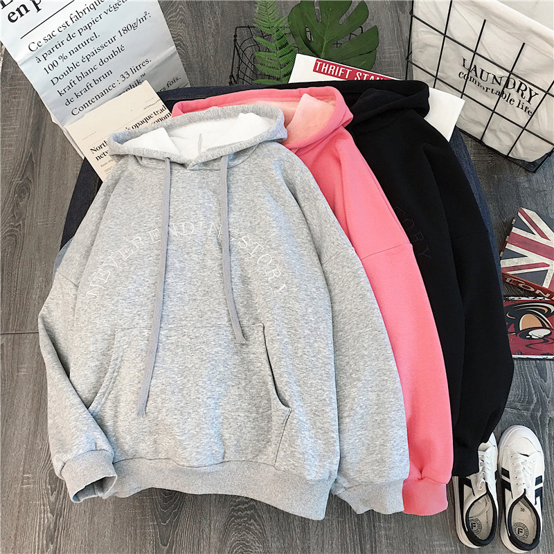 Cộng thêm áo len nhung dày nữ sinh viên thủy triều phiên bản Hàn Quốc 2018 mới mùa thu và áo hoodie mùa đông áo khoác thể thao nữ