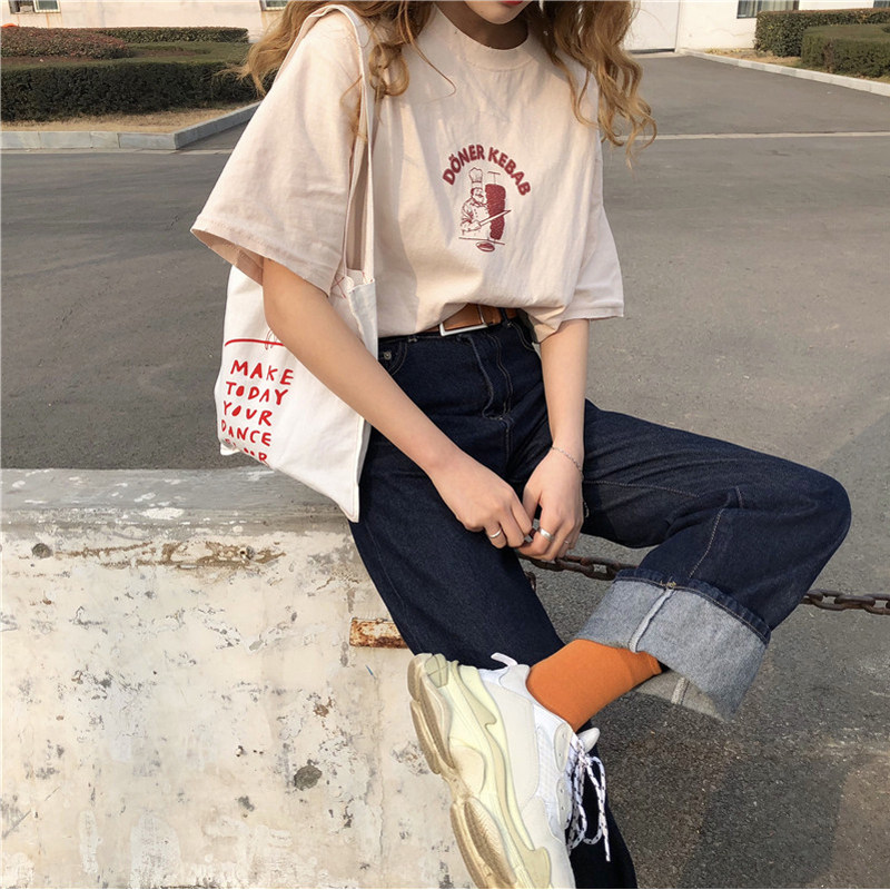 2019 early spring new summer short sleeve T-shirt female ins tide Han Harajuku bf wind long version base shirt clothes