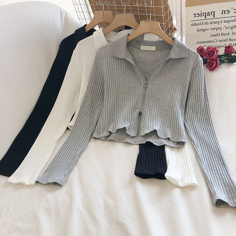 Lapel T-Shirt for Women, Long-Sleeved, 2026 New Spring and Autumn Design, Niche Cardigan, Short, Slim-Fitting Top, Trendy ins Lapel T-Shirt for Women, Long-Sleeved, 2026 New Spring and Autumn Design, Niche Cardigan, Short, Slim-Fitting Top, Trendy ins