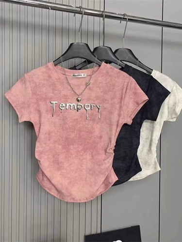 Летняя футболка с коротким рукавом, приталенный короткий корсет, в американском стиле, короткий рукав, в корейском стиле