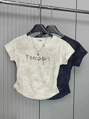 Летняя футболка с коротким рукавом, приталенный короткий корсет, в американском стиле, короткий рукав, в корейском стиле