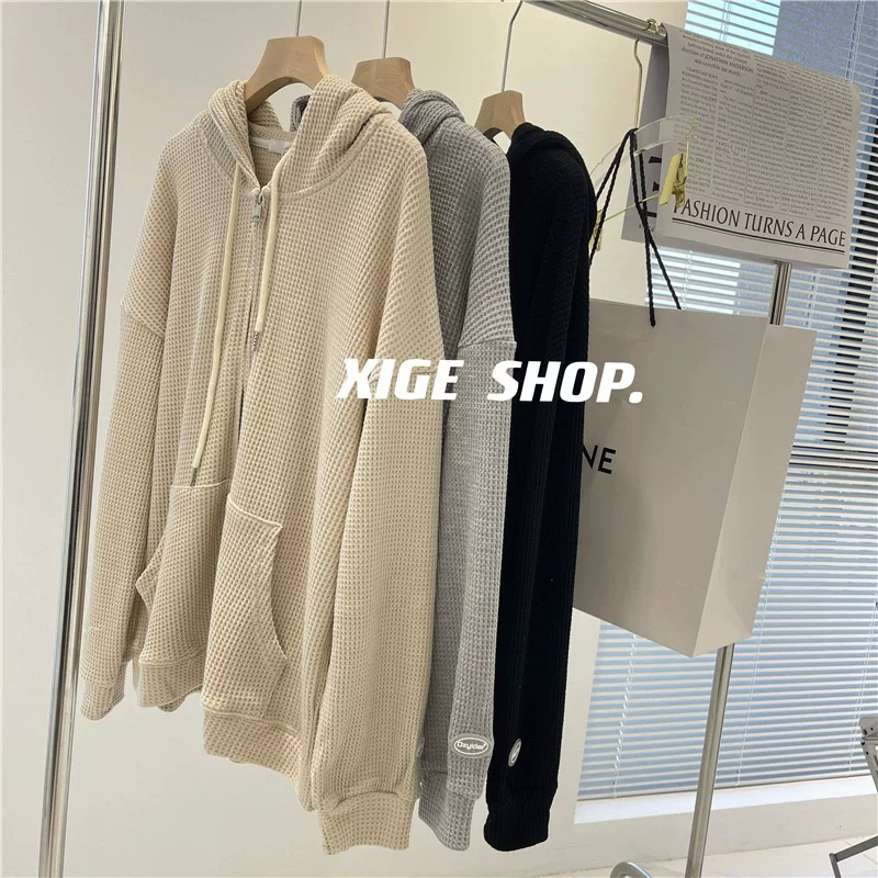 Осенняя тонкая кофта худи с длинным рукавом, кардиган на молнии, oversize