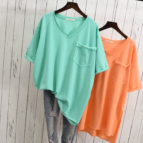 Свежая дизайнерская футболка, в корейском стиле, свободный крой, короткий рукав, тренд сезона