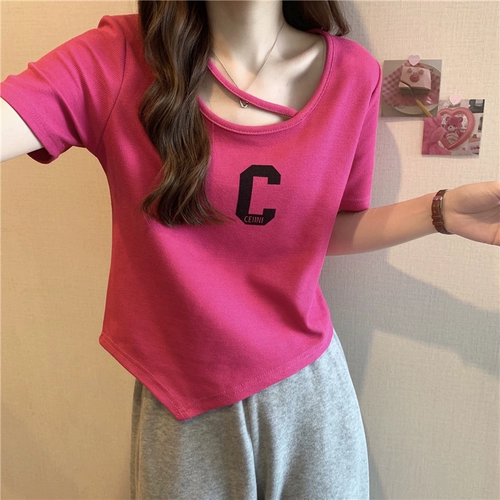 Летняя приталенная короткая приятная телу футболка с коротким рукавом, подходит для подростков