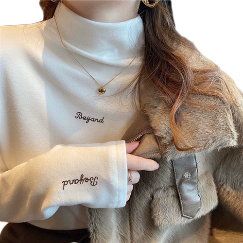 Бархатный лебедь, демисезонная шерстяная рубашка, лонгслив, высокий воротник, увеличенная толщина, облегающий крой