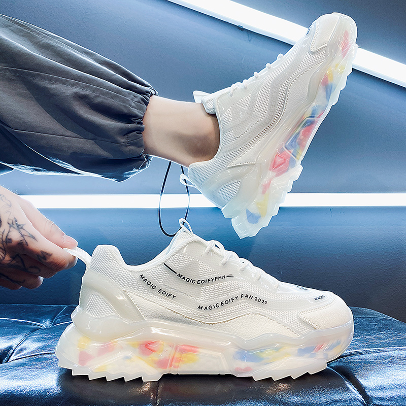 Summer breathable men's shoes 2022 new mesh surface all-match white sports and leisure increase daddy ins trendy shoes