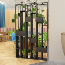 American industrial wind iron partition shelf office green flower shelf Plaid restaurant partition cabinet screen decoration