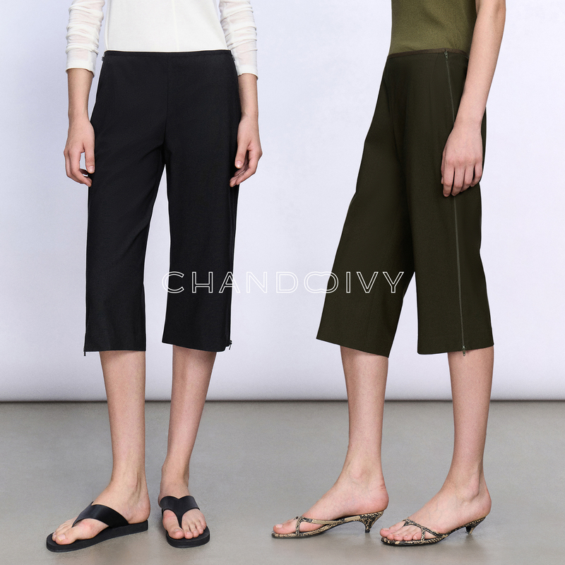 Chandooivy Custom-Spun Australian Merino Fine Wool Side-Zipper Versatile Slimming Capri Pants