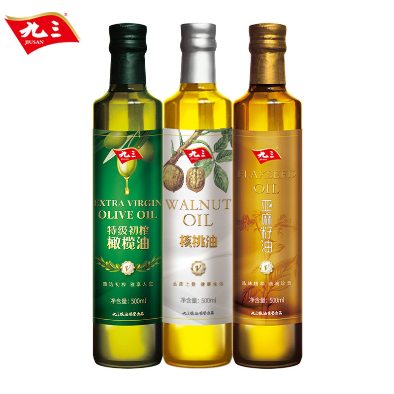 Buy first) Jiusan olive oil 500ml walnut oil 500ml linseed oil 500ml healthy nutrition